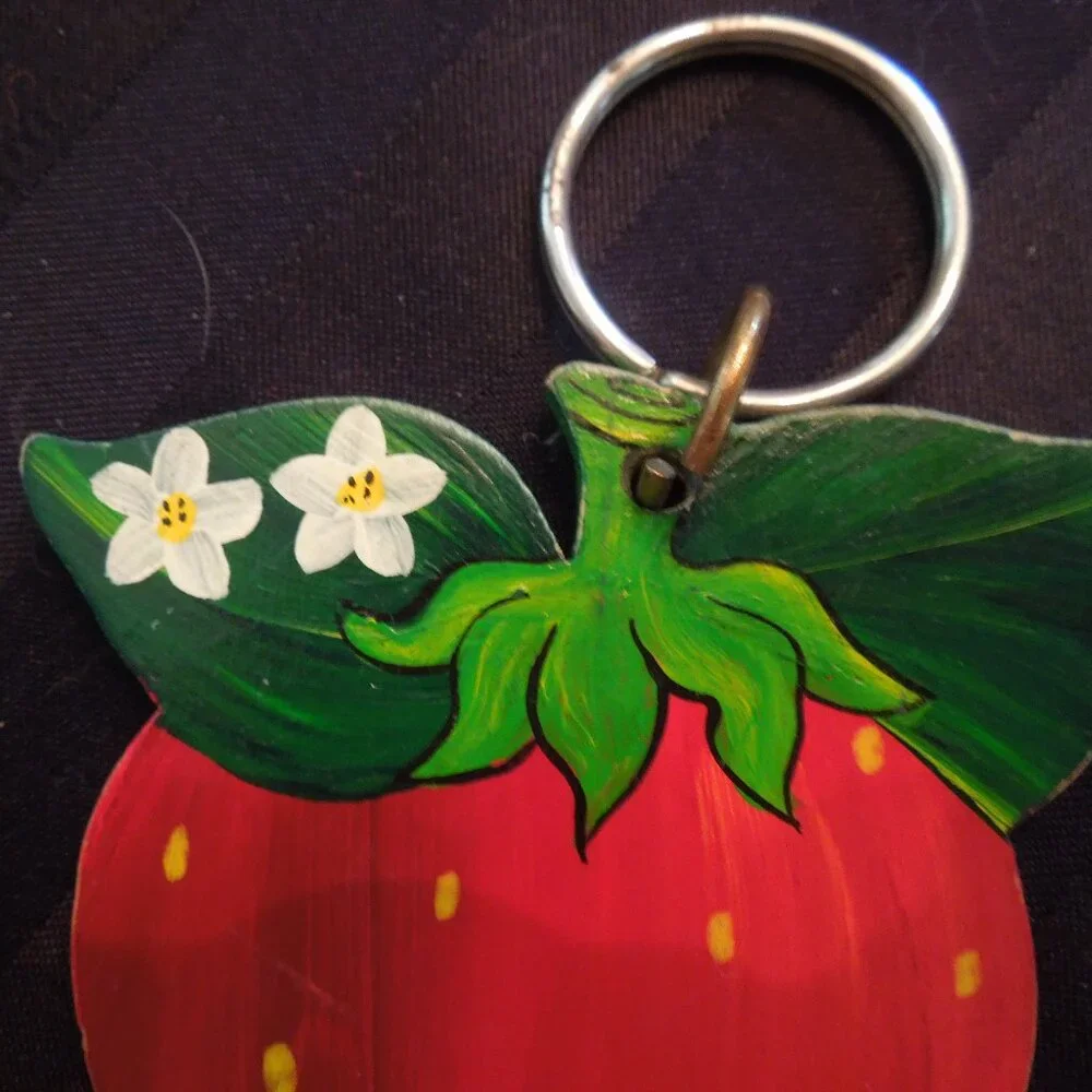 Vintage Signed Mary McDaniel Strawberry Keychain